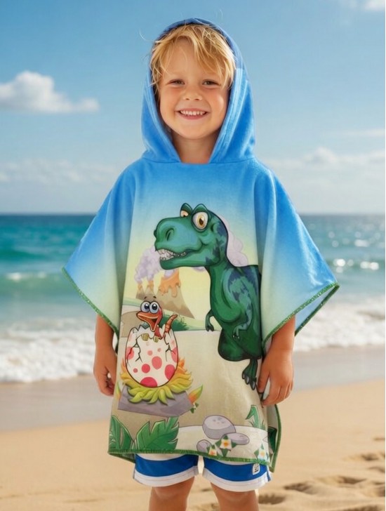Kids Dinosaur Patterned Hoodie Towel